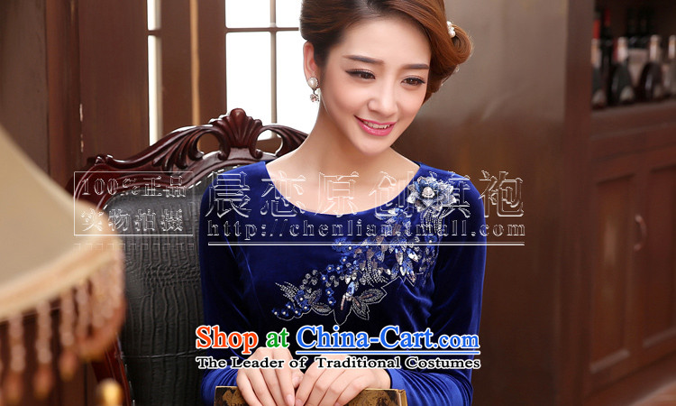 The 2014 autumn morning land new Stylish retro short, long-sleeved improved velvet princess skirt blue blue 155/S picture, prices, brand platters! The elections are supplied in the national character of distribution, so action, buy now enjoy more preferential! As soon as possible.