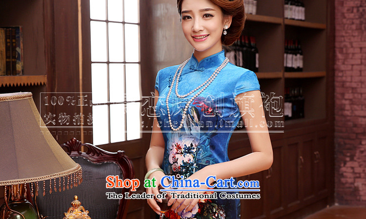Morning spring and autumn 2014 new land Stylish retro short-sleeved short improvement) scouring pads in the reusable cuffs cheongsam dress even two-color blue 155/S picture, prices, brand platters! The elections are supplied in the national character of distribution, so action, buy now enjoy more preferential! As soon as possible.