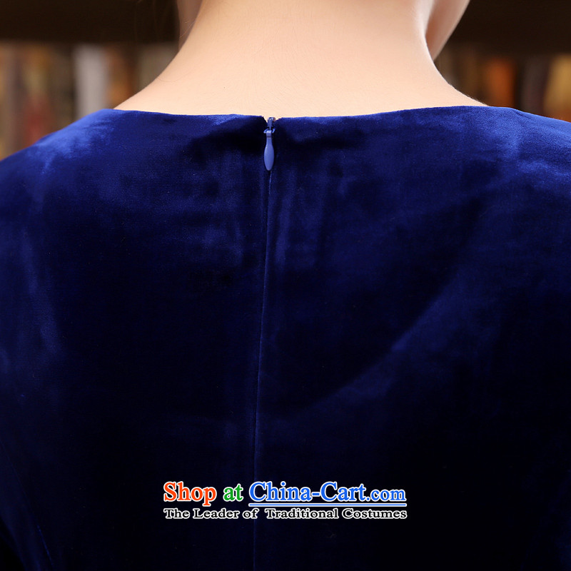 The 2014 autumn morning land new Stylish retro short, long-sleeved improved velvet curtains of dresses blue blue XL, morning land has been pressed shopping on the Internet