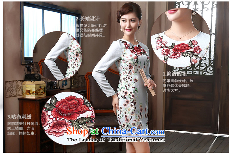 [Sau Kwun Tong] Chi-mei long-sleeved round-neck collar improved Stylish spring 2015 qipao put embroidered dress QZ4801 SKYBLUE L picture, prices, brand platters! The elections are supplied in the national character of distribution, so action, buy now enjoy more preferential! As soon as possible.