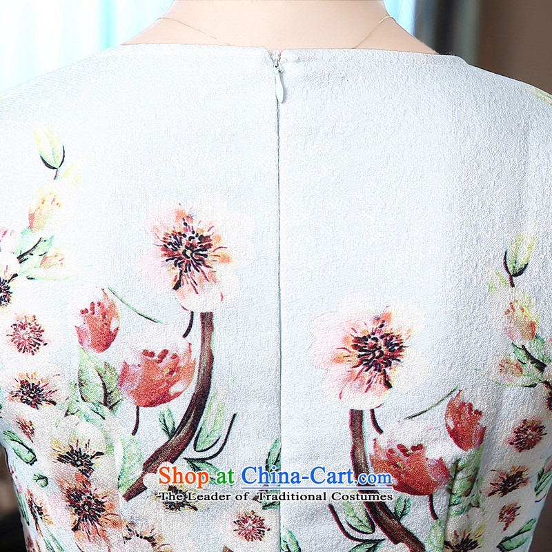 [Sau Kwun Tong] Chi-mei long-sleeved round-neck collar improved Stylish spring 2015 qipao put embroidered dress QZ4801 Sky Blue , L, Sau Kwun Tong shopping on the Internet has been pressed.