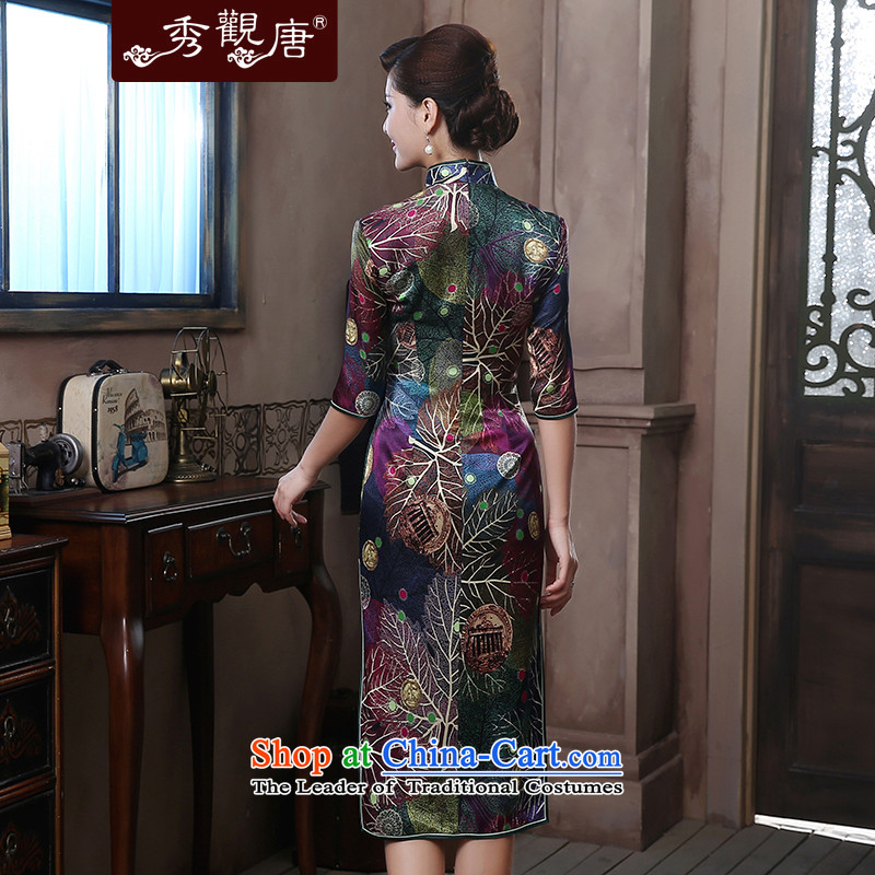[Sau Kwun Tong] style of Silk Cheongsam 2015 upscale herbs extract retro-in's long gown QZ4807 suit , L, Sau Kwun Tong shopping on the Internet has been pressed.