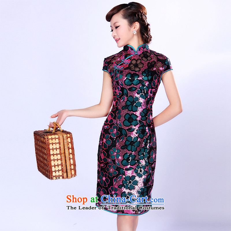 After the elections as soon as possible new wind 2015 skirt Fashion manually staple qipao beads on improved cheongsam dress is 1003 1003 blue red chip S, after a wind shopping on the Internet has been pressed.