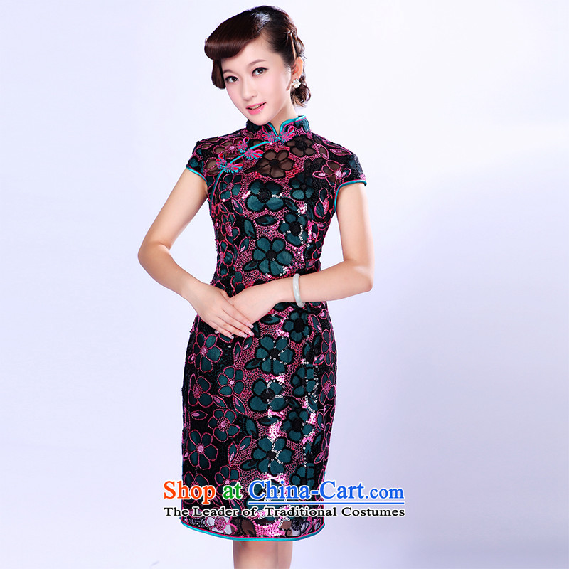 After the elections as soon as possible new wind 2015 skirt Fashion manually staple qipao beads on improved cheongsam dress is 1003 1003 blue red chip S, after a wind shopping on the Internet has been pressed.