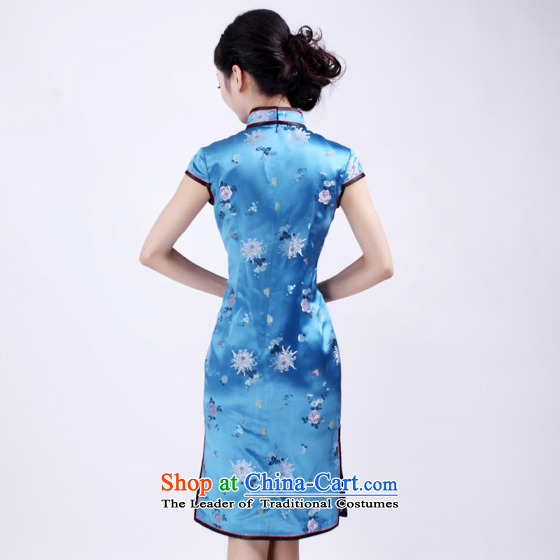 After a day of wind spring and summer 2015, new luxury high-end style qipao classic traditional short-sleeved blue M, 4017 4017 qipao ruyi wind shopping on the Internet has been pressed.