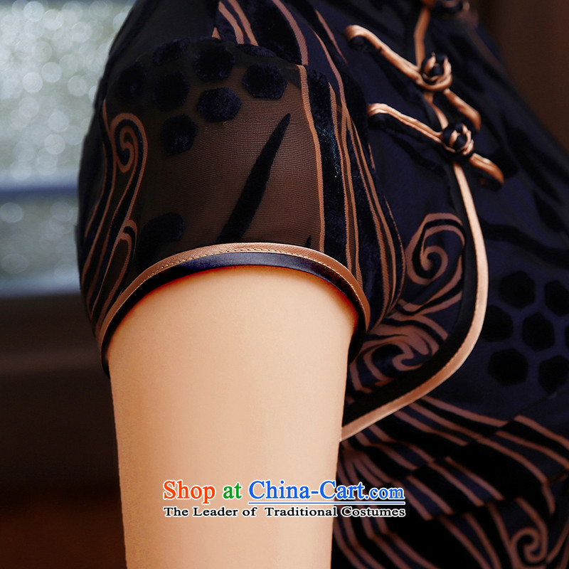 [Sau Kwun Tong] It 2015 Sau San retro style qipao temperament improved cheongsam dress QD4802 dark blue , L, Sau Kwun Tong shopping on the Internet has been pressed.