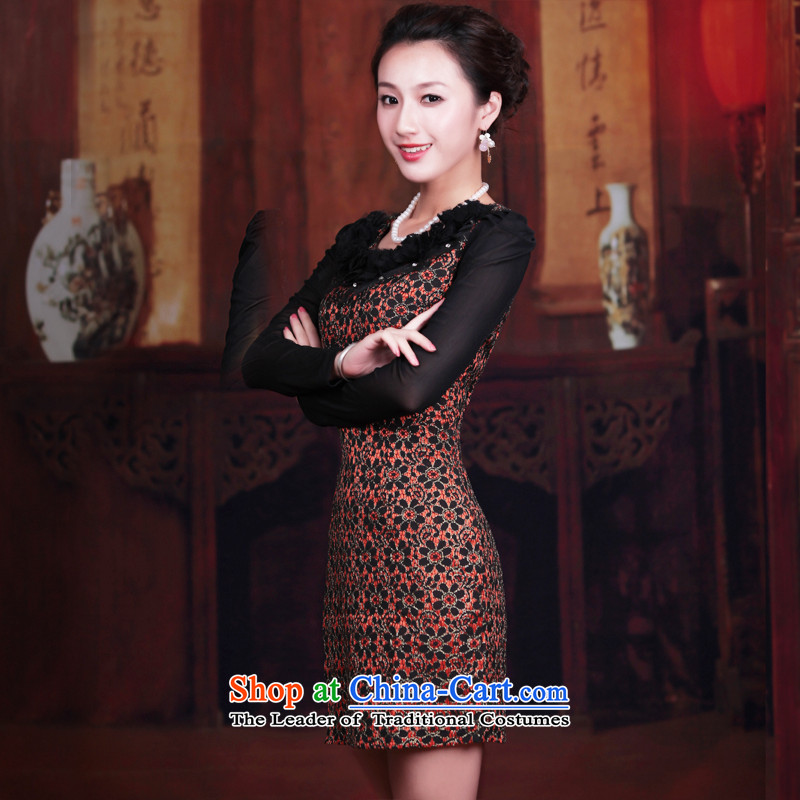  Replace spring and autumn 2014 wind after a new women's dresses retro long-sleeved improved stylish lace cheongsam dress 3071 3071 bisque , L, recreation , , , Wind shopping on the Internet