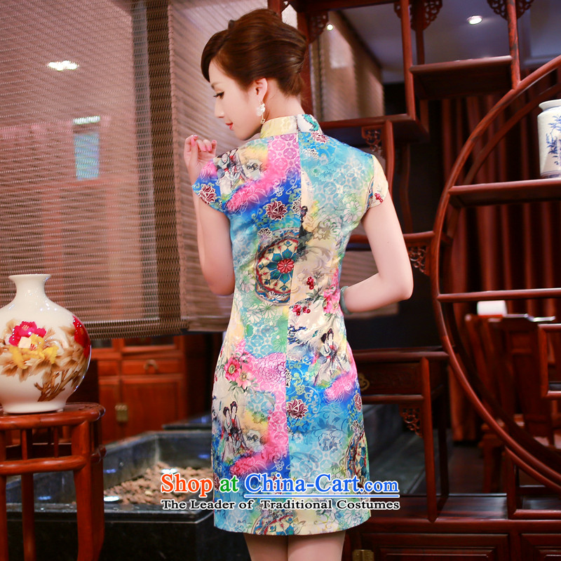 After a new wind for women cheongsam dress Stylish retro improved qipao stamp everyday dress 4338 4338 Blue M ruyi wind shopping on the Internet has been pressed.