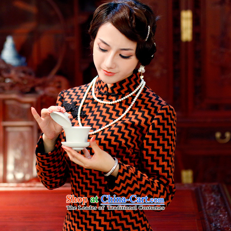 After 2014 the new wind autumn and winter streaks long-sleeved qipao warm wool retro cheongsam dress?   4824 4824 ORANGE M ruyi wind shopping on the Internet has been pressed.