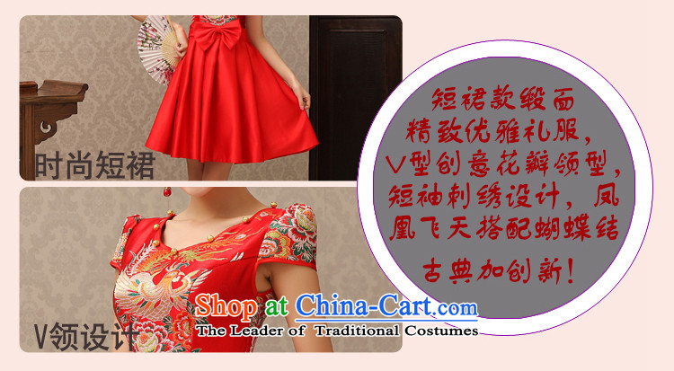 Rain in spring 2015, Yi Sang-Bride Top Loin of qipao short-sleeved red slotted round-neck collar improved stylish shoulder dress uniform QP499 marriage bows red S picture, prices, brand platters! The elections are supplied in the national character of distribution, so action, buy now enjoy more preferential! As soon as possible.