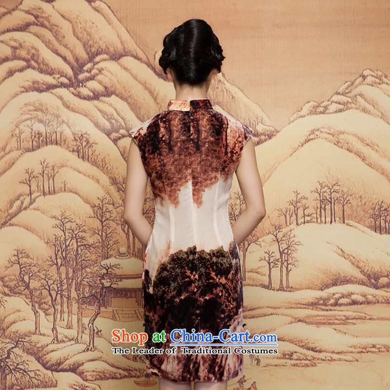 Winter dresses wood really 2015 New Ink Painting scouring pads, qipao 21882 Sau San short coffee-colored wooden XXL, 09 really a , , , shopping on the Internet