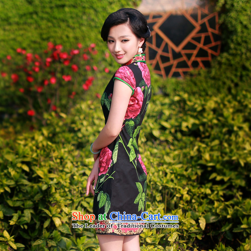 After a new wind 2015 improved cheongsam dress stylish early summer stamp cotton daily cheongsam dress 4,326 4,326 Black , L, recreation wind shopping on the Internet has been pressed.