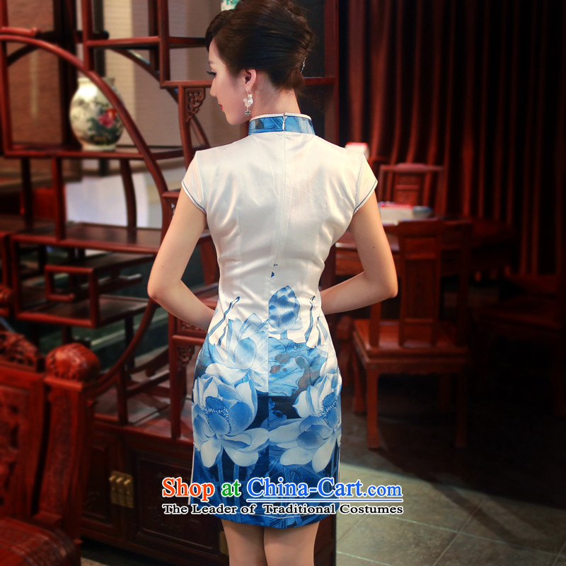 After a day of wind spring and summer 2015 new stylish improved water ink stamp leisure suit short-sleeved qipao 4016 4016 White XXL, ruyi wind shopping on the Internet has been pressed.