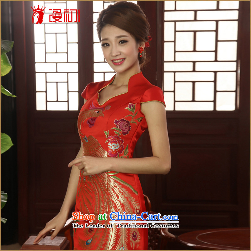 In the early 2015 new man with short of autumn qipao Sleek and Sexy small V-Neck Chinese cheongsam dress uniform toasting champagne improved red XXL, early man , , , shopping on the Internet