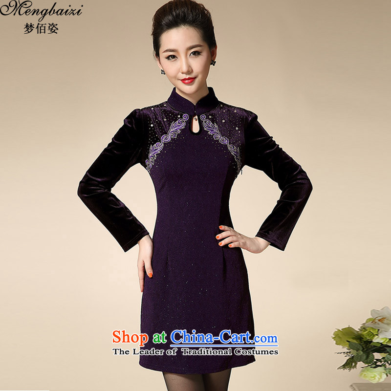 Gigi Lai Bai Kim velour dream cheongsam dress 2015 new wedding dress wedding MOM pack retro improvement older short skirt,?purple color?M QP904_