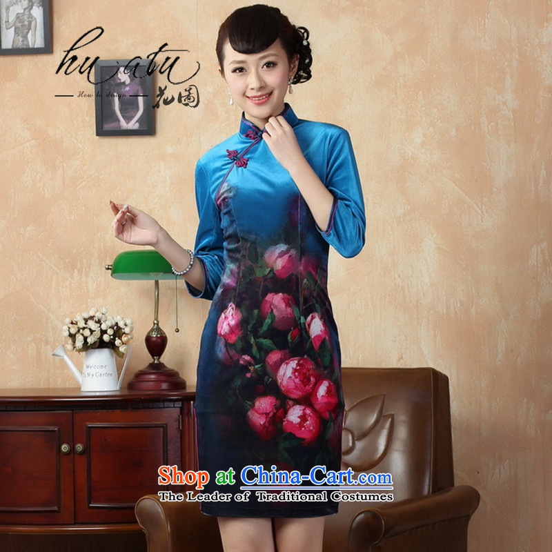 It fall inside the new cheongsam Tang dynasty women's Mock-neck Stretch Wool poster retro Kim improvement short-sleeved qipao 2XL, 4 floral shopping on the Internet has been pressed.