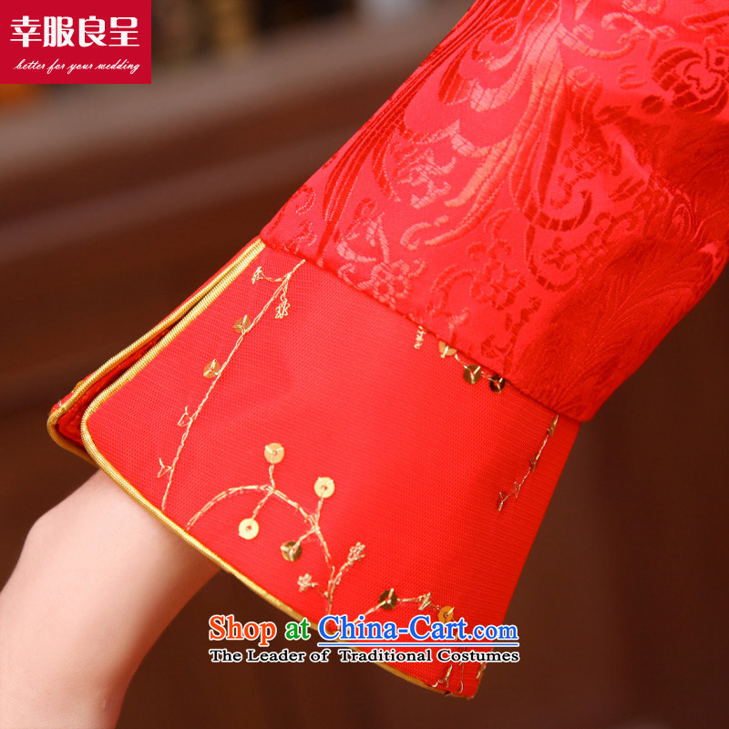 The privilege of serving-leung 2015 new red autumn and winter bride replacing wedding dress Chinese-style qipao bows serving a nine-sleeve length dress M honor services-leung , , , shopping on the Internet