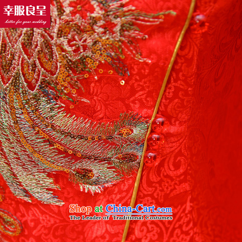 The privilege of serving-leung 2015 new red autumn and winter bride replacing wedding dress Chinese-style qipao bows serving a nine-sleeve length dress M honor services-leung , , , shopping on the Internet