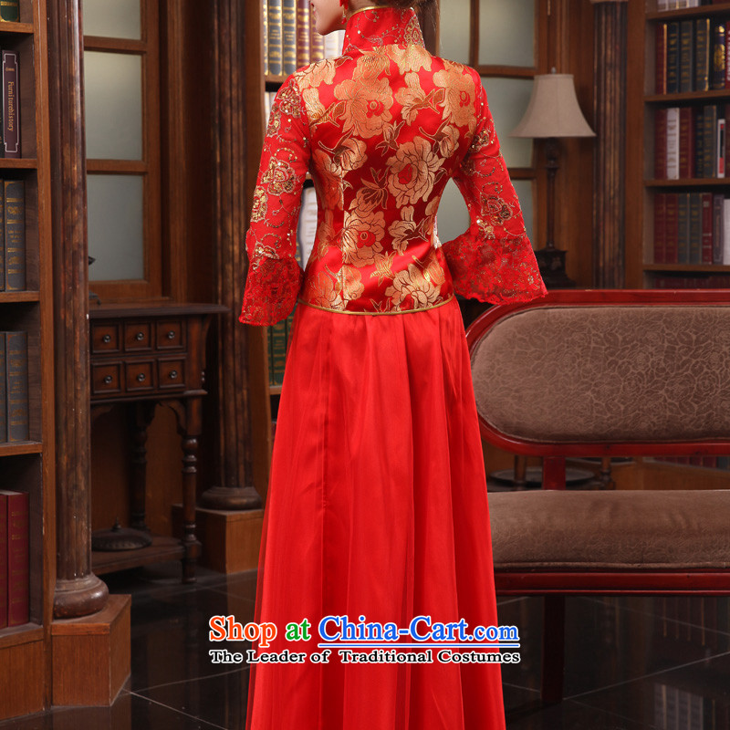 The privilege of serving-leung new Fall 2015 Chinese red color with bride Wedding dress-bows sleeve length in serving cheongsam dress 3XL, privilege service-leung , , , shopping on the Internet
