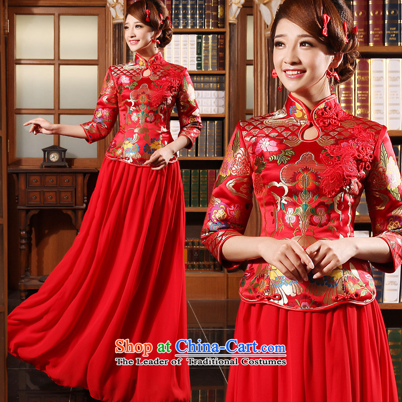 The privilege of serving-leung 2015 new bride of autumn and winter load wedding dress long-sleeved red Chinese cheongsam dress bows in honor of services, 2XL, cuff-leung , , , shopping on the Internet