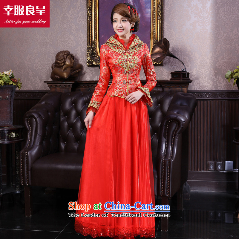 The privilege of serving-leung 2015 Fall/Winter Collections new bride red wedding dress larger thick MM qipao bows services) folder cotton 5XL, winter of services-leung , , , shopping on the Internet