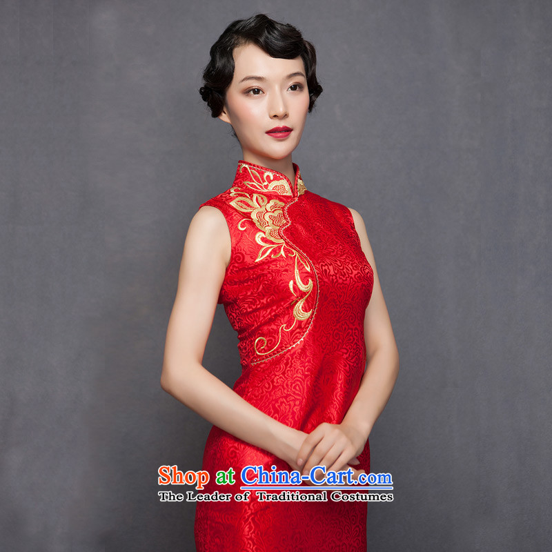 The spring of 2015 really : New Silk Cheongsam dress embroidered with bride marriage bows dress 32488 04 deep red wood really a , , , L, online shopping