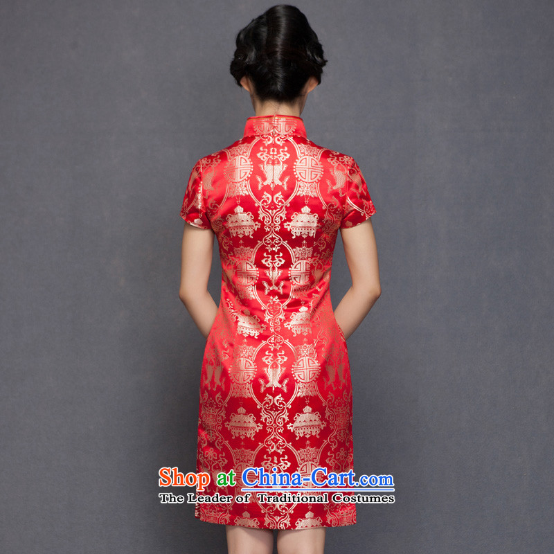 The spring of 2015 really : New Silk Cheongsam dress bridal dresses 32651 marriage with bows 04 deep red wood really a , , , L, online shopping
