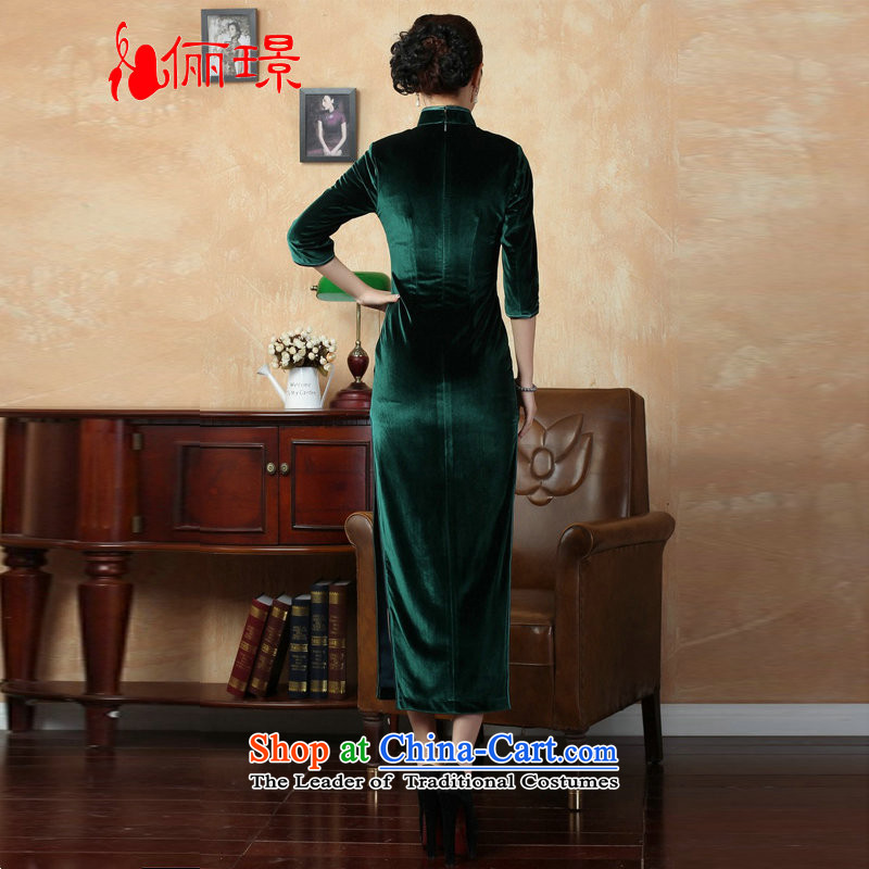 Ms. Katherine cheongsam dress 158 Superior Stretch Wool qipao seven gold cuff Chinese improved cheongsam dress -C GREEN XL, 158 jing shopping on the Internet has been pressed.