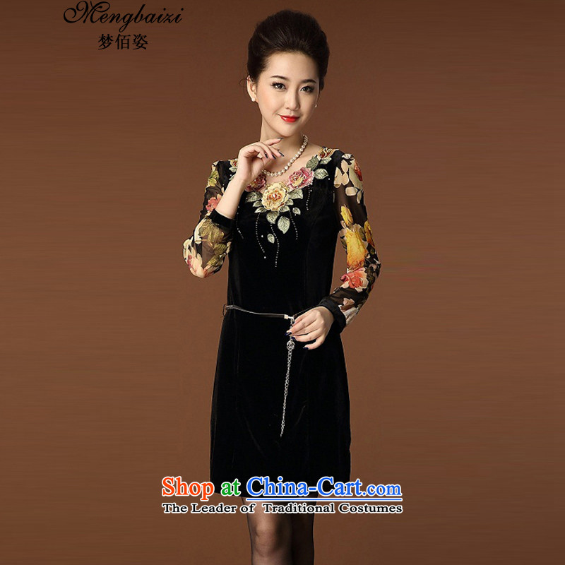 Dream Bai new MOM 2015 Gigi Lai dresses stamp Kim scouring pads embroidered chiffon temperament Sau San qipao QP946# black S dream Bai Gigi Lai , , , shopping on the Internet