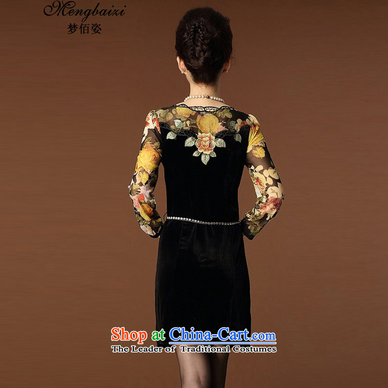 Dream Bai new MOM 2015 Gigi Lai dresses stamp Kim scouring pads embroidered chiffon temperament Sau San qipao QP946# black S dream Bai Gigi Lai , , , shopping on the Internet