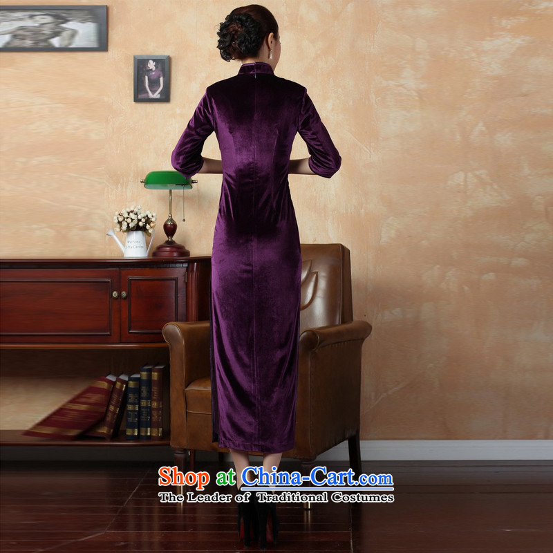 158 Jing Chinese improved cheongsam dress long skirt superior Stretch Wool qipao seven gold cuff -B , L 158 Jing.... violet shopping on the Internet