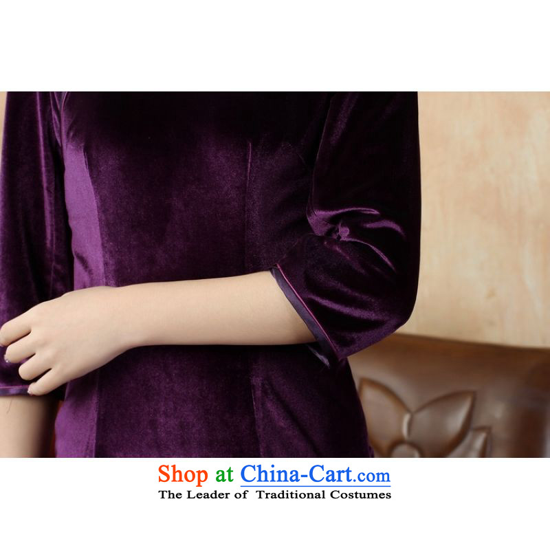 158 Jing Chinese improved cheongsam dress long skirt superior Stretch Wool qipao seven gold cuff -B , L 158 Jing.... violet shopping on the Internet