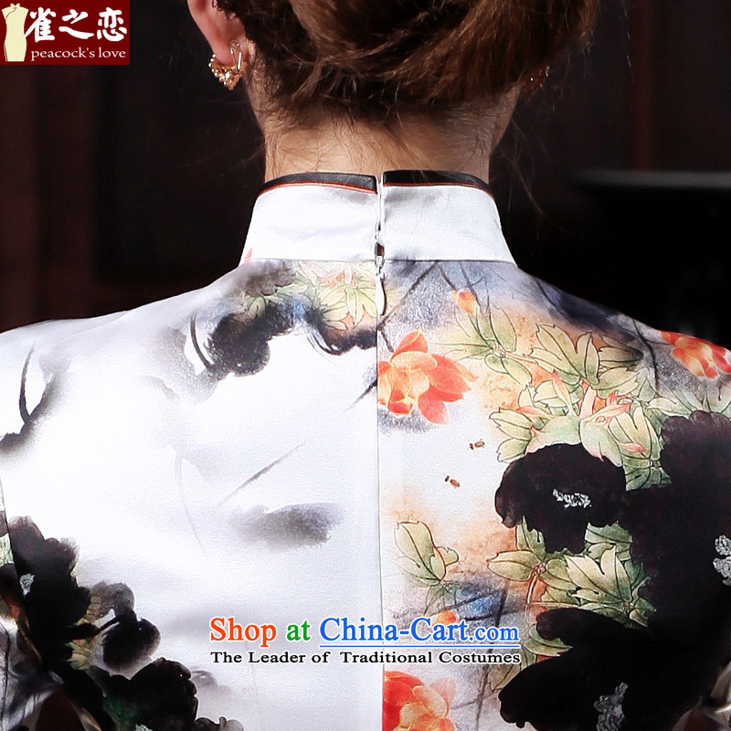 Love of birds everywhere in the world by 2015 Spring loaded Micro-new cheongsam dress improved stylish seven long-sleeved retro Silk Cheongsam figure XXXL- pre-sale for fifteen days, love of birds , , , shopping on the Internet