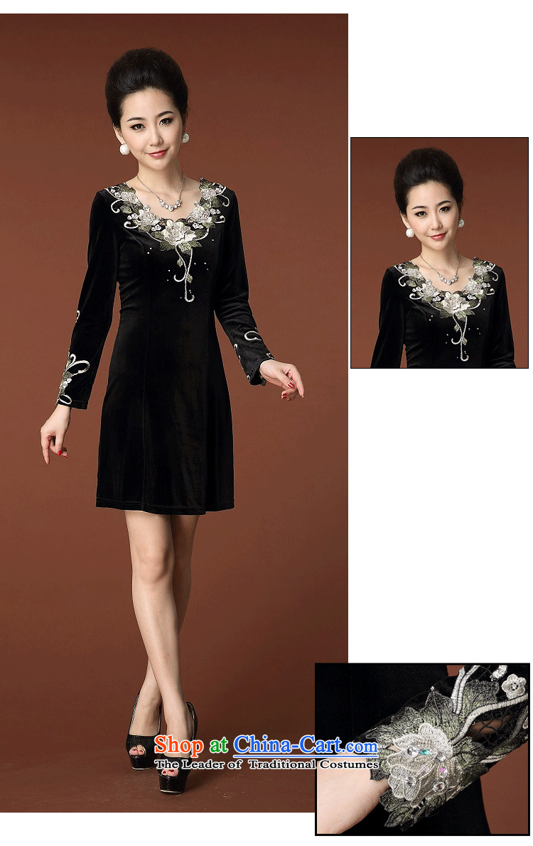 Dream Bai New 2015 Gigi Lai larger female skirt embroidered long-sleeved Kim scouring pads temperament Sau San dresses QP948#  4XL Photo Black, prices, brand platters! The elections are supplied in the national character of distribution, so action, buy now enjoy more preferential! As soon as possible.