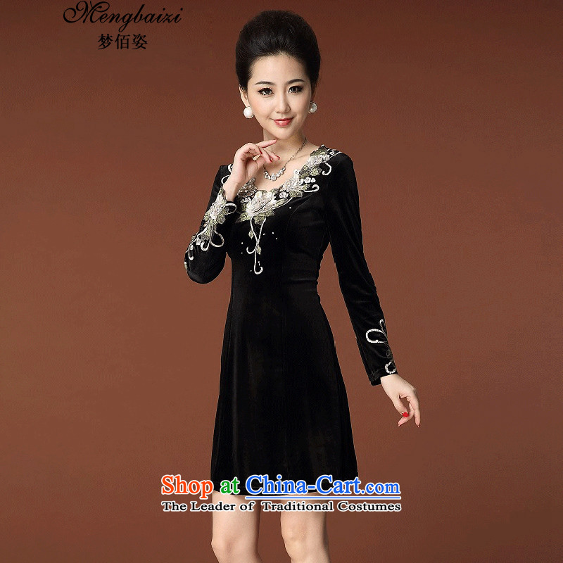 Dream Bai New 2015 Gigi Lai larger female skirt embroidered long-sleeved Kim scouring pads temperament Sau San dresses QP948# black 4XL, dream Bai Gigi Lai , , , shopping on the Internet