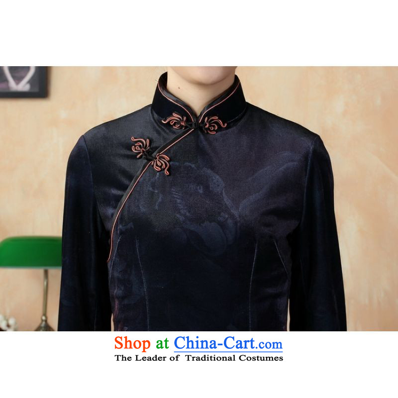 Ms. Katherine cheongsam dress to skirt Stretch Wool poster stylish Kim in classic dark blue qipao short-sleeved XL, 158 jing shopping on the Internet has been pressed.
