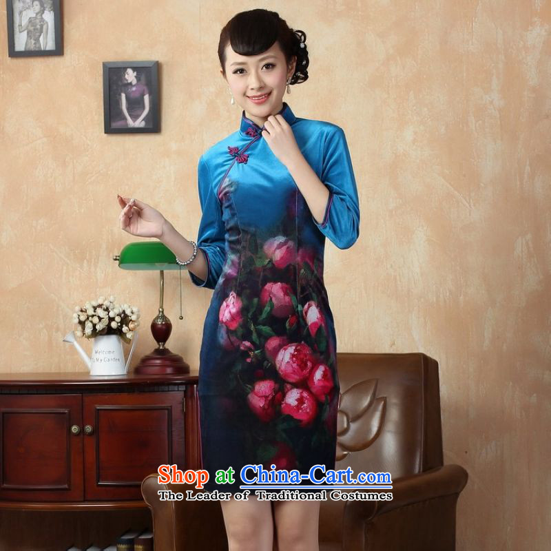 158 Jing improved Kim scouring pads poster sleek in short-sleeved qipao cheongsam dress Ms. dresses, Cyan , 158 jing shopping on the Internet has been pressed.
