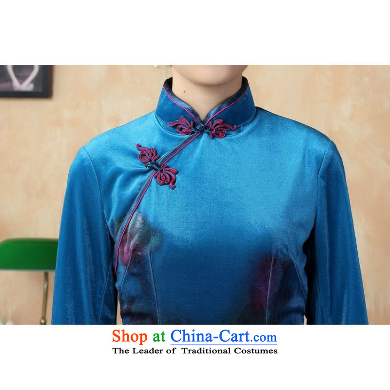158 Jing improved Kim scouring pads poster sleek in short-sleeved qipao cheongsam dress Ms. dresses, Cyan , 158 jing shopping on the Internet has been pressed.