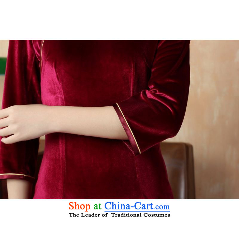 Ms. Katherine cheongsam dress to skirt the solid color and the Stretch Wool qipao seven really cuff wine red XL, Li Jing shopping on the Internet has been pressed.