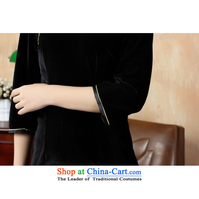 Ms. Li Jing improved qipao pure color and the Stretch Wool qipao seven gold cuff -A black S, Li Jing shopping on the Internet has been pressed.