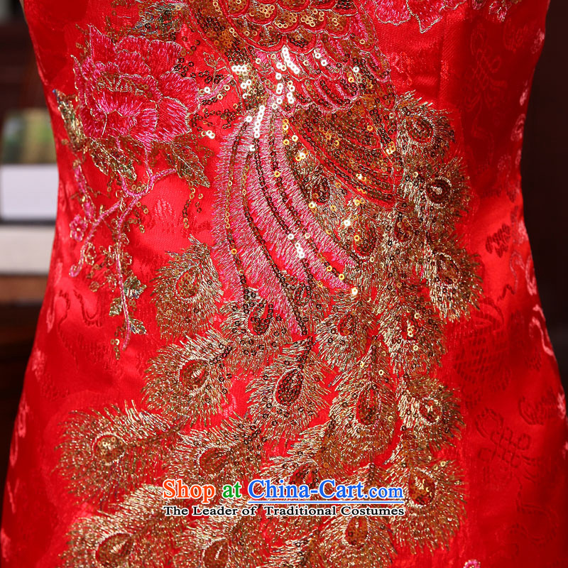 Talk to her new 2015 short-sleeved Chinese qipao marriages toasting champagne improved service, evening dresses red ,L,load bride whisper to Madame shopping on the Internet has been pressed.
