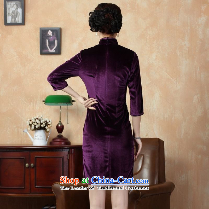 158 Jing New Pure color and the Stretch Wool qipao seven gold cuff cheongsam dress -B Violet Ms. Li Jing , , , M shopping on the Internet
