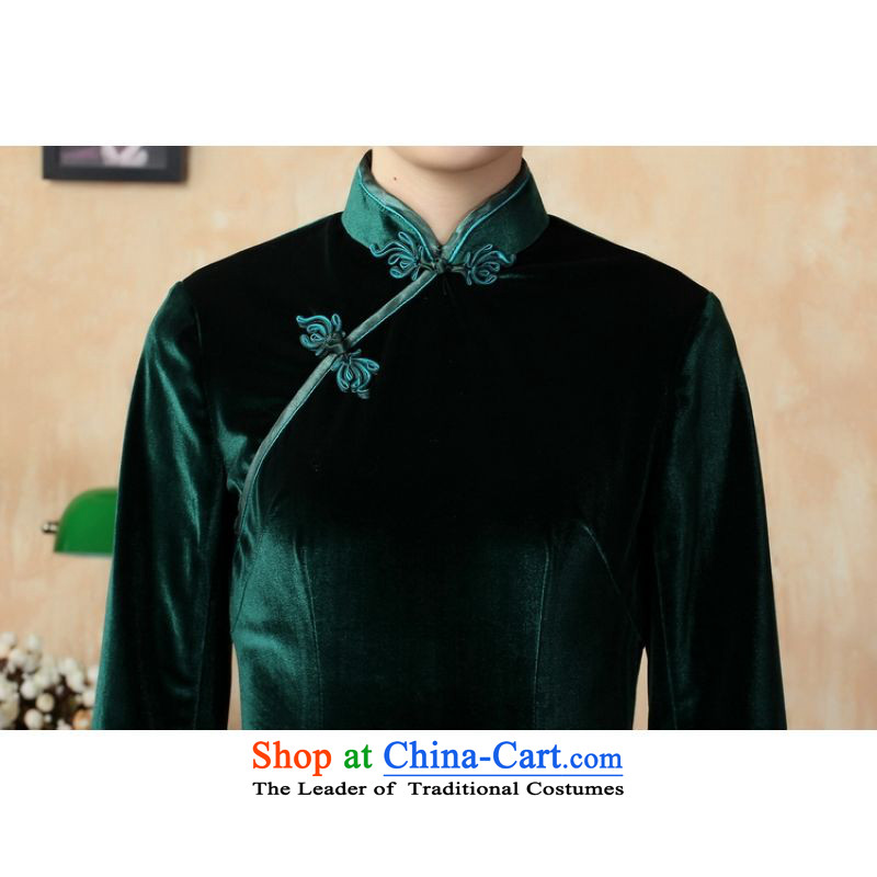 158 Jing Chinese cheongsam dress improved solid color and the Stretch Wool qipao seven gold cuff -C GREEN XL, 158 jing shopping on the Internet has been pressed.