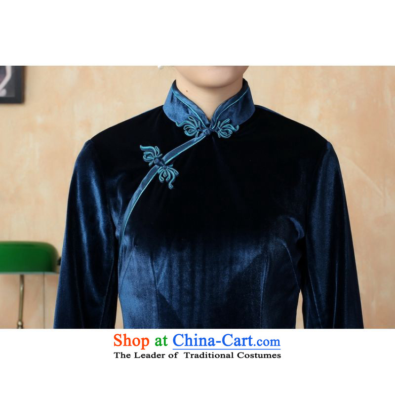 158 Jing 7 cheongsam dress cuff dresses and the Stretch Wool qipao -D'Kim Cyan M 158 jing shopping on the Internet has been pressed.