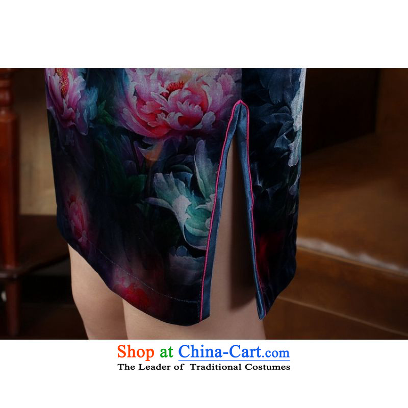 Ms. Li Jing cheongsam dress dress improved elastic Kim scouring pads Poster 7 cuff peony flowers cheongsam picture color XL, 158 jing shopping on the Internet has been pressed.