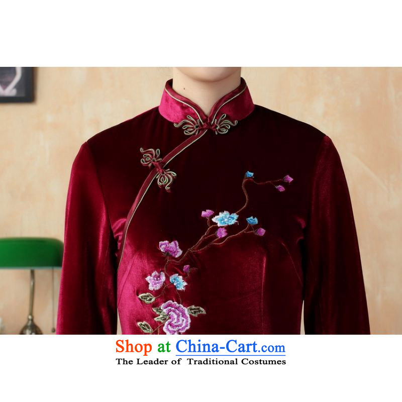 Ms. Katherine cheongsam dress to skirt collar elastic Kim embroidered short-sleeved qipao in a Phillips aubergine S, Li Jing shopping on the Internet has been pressed.