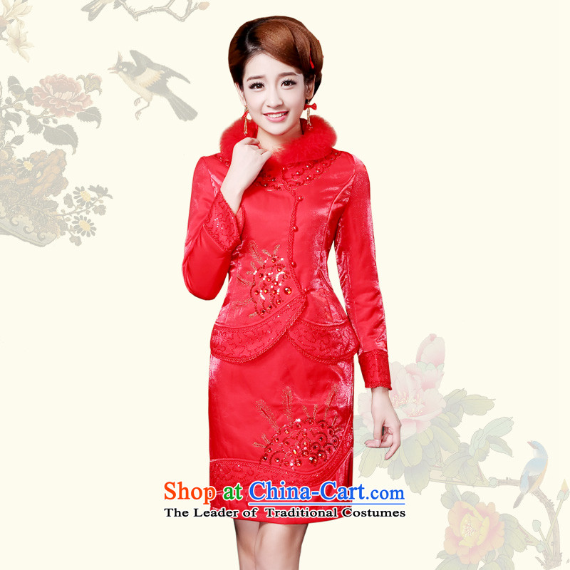 The privilege of serving-leung of autumn and winter 2015 new cotton with Chinese wedding dress short, bridal dresses bows services red red S, a service-leung , , , shopping on the Internet