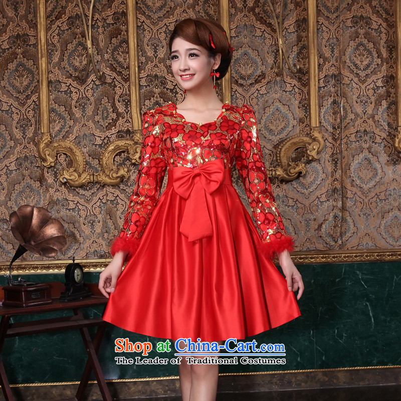 The privilege of serving-leung 2015 new autumn and winter red bride wedding dress Top Loin of pregnant women, bows to serve short QIPAO) has served 3XL, winter-leung , , , shopping on the Internet