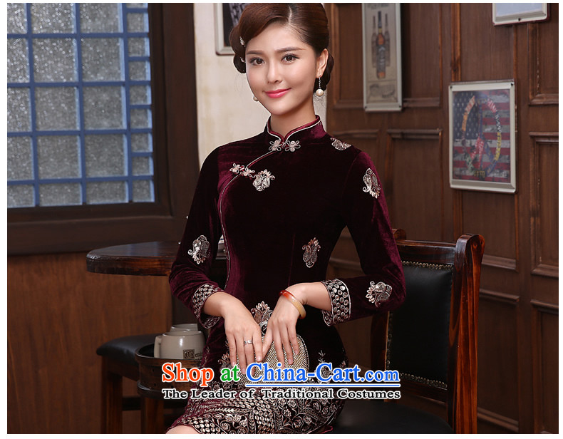 [Sau Kwun Tong] Golden silky noble scouring pads qipao spring 2015 in New long-sleeved gown skirt QC4818 Nouveau wine red L picture, prices, brand platters! The elections are supplied in the national character of distribution, so action, buy now enjoy more preferential! As soon as possible.