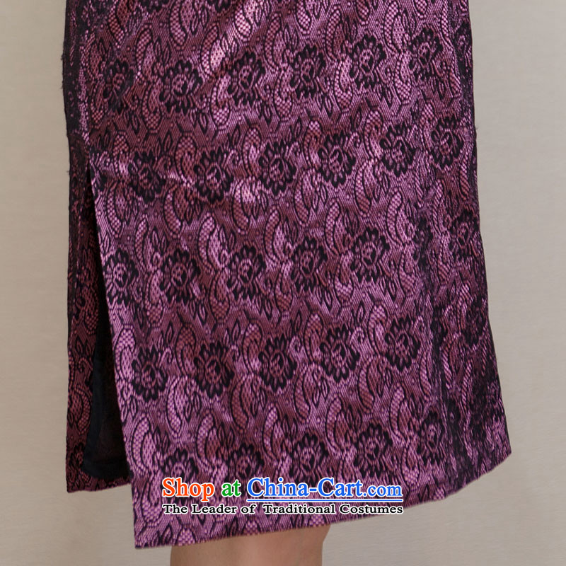 The spring of 2015 really : New improved cheongsam dress half sleeve winter cheongsam dress 11474 17 purple flowers XXXL, bottom black wood really a , , , shopping on the Internet